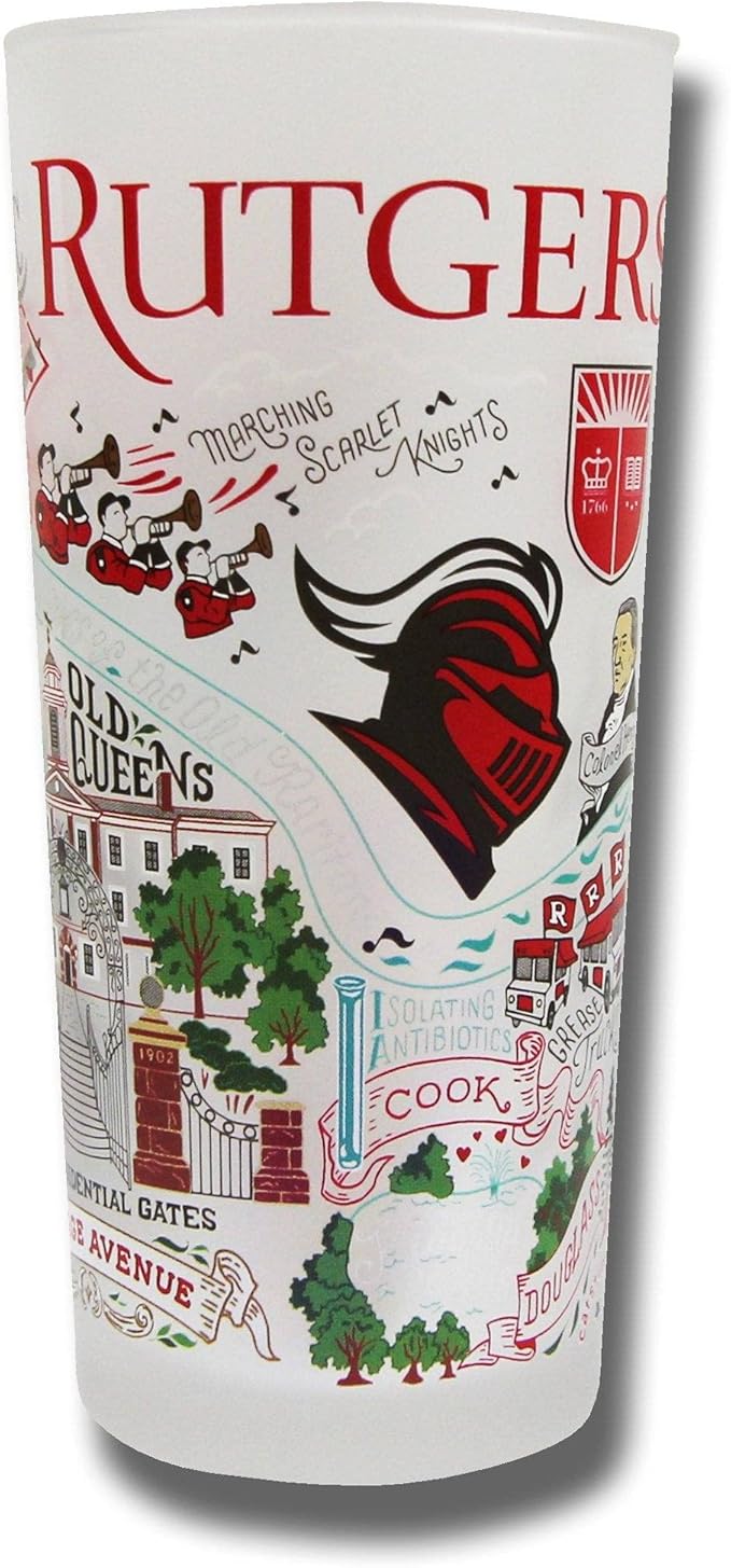Catstudio Drinking Glass, Rutgers University Glass Cup for Kitchen, 15oz Dishwasher Safe Tumbler for RU Alumni