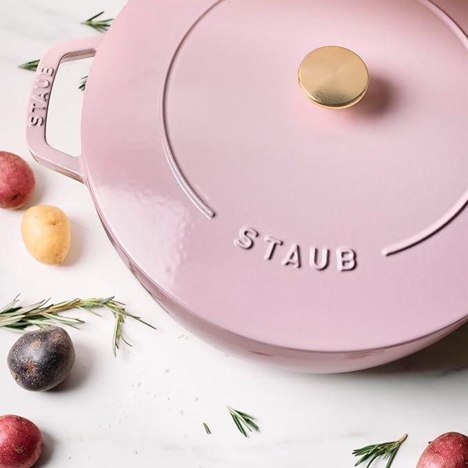 Staub Cast Iron Essential French Oven, Dutch Oven, 5-quart, serves 5-6, Made in France - Peony Pink