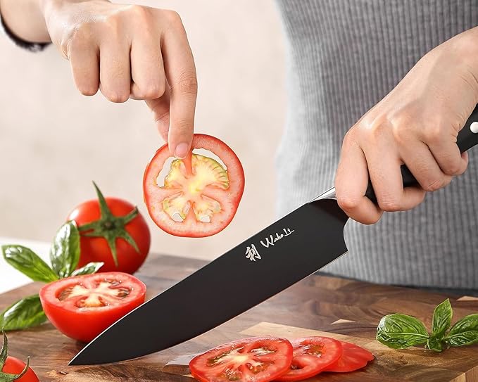Wakoli Titanium Noir Chef Knife – 7.9-Inch Professional Kitchen Knife | 5Cr15MoV Stainless Steel Blade with Black Titanium Coating | Ergonomic G10 Handle | Multi-Purpose Chef’s Knife in Gift Box