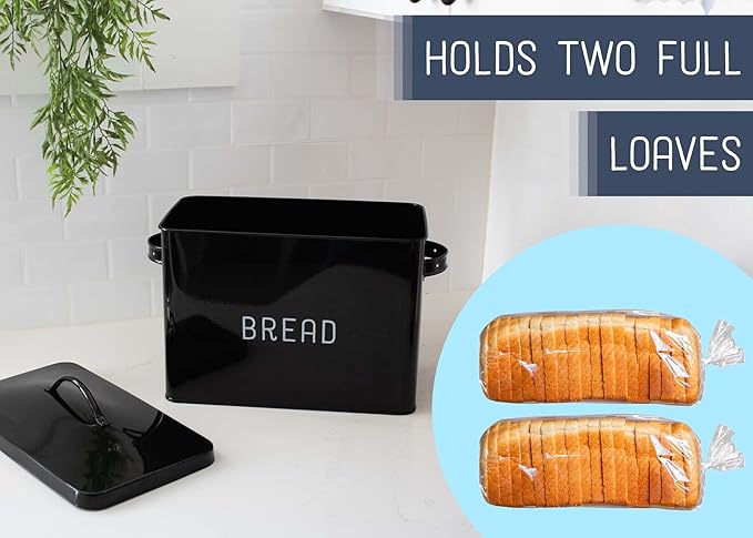 Nat & Jules Extra Large Black 15 x 10 Metal Farmhouse Bread Box - Holds Two Full Loaves