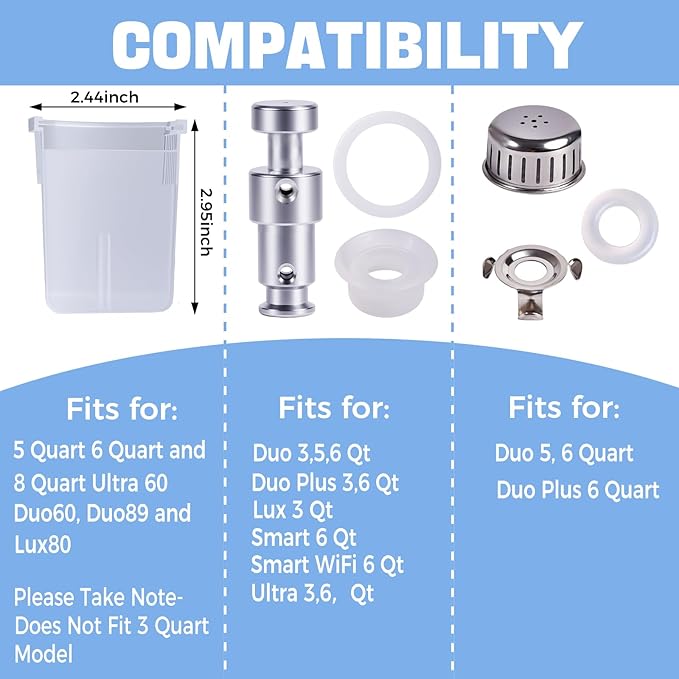 13 Pcs Sealing Ring 5, 6 Qt,For Duo Plus 6 Quart Electric Pressure Cooker Valve Replacement Parts With Include Silicone Gasket Steam Release Valve Float Valve Anti-Block Shield Condensation Collector