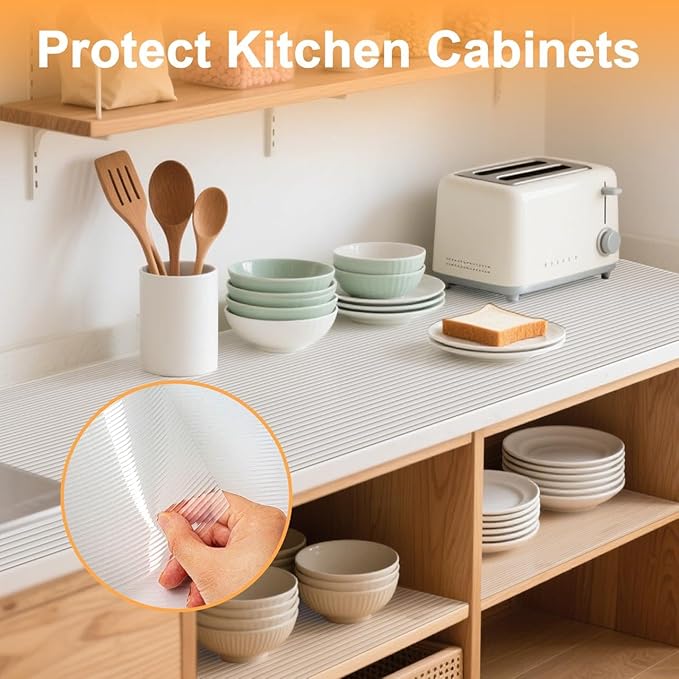 FEXIA Shelf Liners for Kitchen Cabinets Non-Slip Drawer Liner 12 Inches x 30 FT Waterproof & Oil-Proof Non Adhesive Durable Material Fridge Liner for Shelves