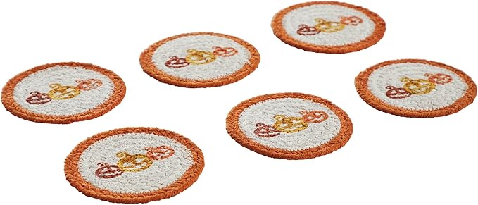 VHC Brands Country Halloween Stencil Braided Cotton Coaster Set of 6, Decorative Fall Coasters, Table Decor for Fall Thanksgiving and Halloween