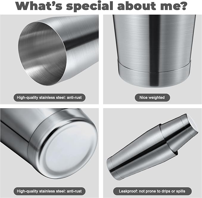 Sabary 6 Pcs Cocktail Shakers Professional Bar Shaker Boston Set Stainless Steel Martini Drink Mixer Basic Tool Weighted Shake Metal Can Cocktail Shaker Set, 18 Oz, 28 oz (Sanding Silver)