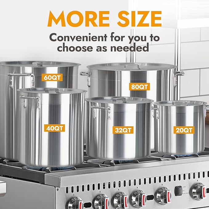 CURTA 20 Quart Aluminum Stock Pot with Lid, Heavy Duty Commercial Grade Large Capacity Cooking Pot for Boiling, Stewing, Great for Kitchen, Restaurant, Catering, and Home Use,NSF certified