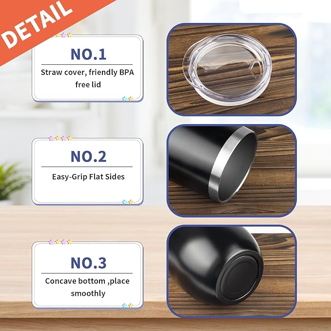 StarSpeed 12oz/6 Pack Wine Tumbler with lid, Stainless Steel Travel Mugs Stemless Double Wall Insulated Coffee Cup, Insulated Wine Glasses Travel Tumbler for Cold & Hot Drinks(Black, 6)