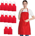10 Pieces Red Bib Aprons Bulk with 2 Pockets, Painting Grilling BBQ Cooking Kitchen Aprons Bulk for Women Men Adults (10, Red)