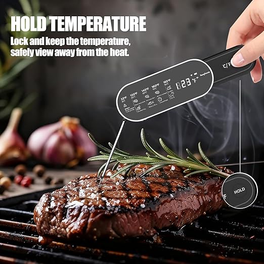 Rechargeable Meat Thermometer Digital with Ultra-Fast 0.5 Sec Instant Read, NIST Certified ±0.5°F Accuracy, Auto-Rotating Backlight Display, IP67 Waterproof, Oven Safe for Grill, BBQ, Smoker, Candy