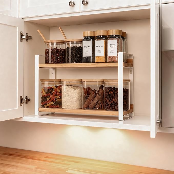 Countertop Spice Rack, Coffee Bar Accessories, Spice Racks,Counter Shelf, 2 Tier Coffee Organizer Station for Mugs, seasonings, Cream, Syrup (White)