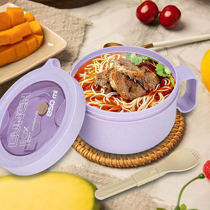 Microwave Ramen Bowl with Lid and Handle for Dorm Essentials,Microwave Soup Mugs Set of 2 for Soup and Instant Noodles,Oatmeal, Gumbo, Salad, BPA Free(Green Purple)