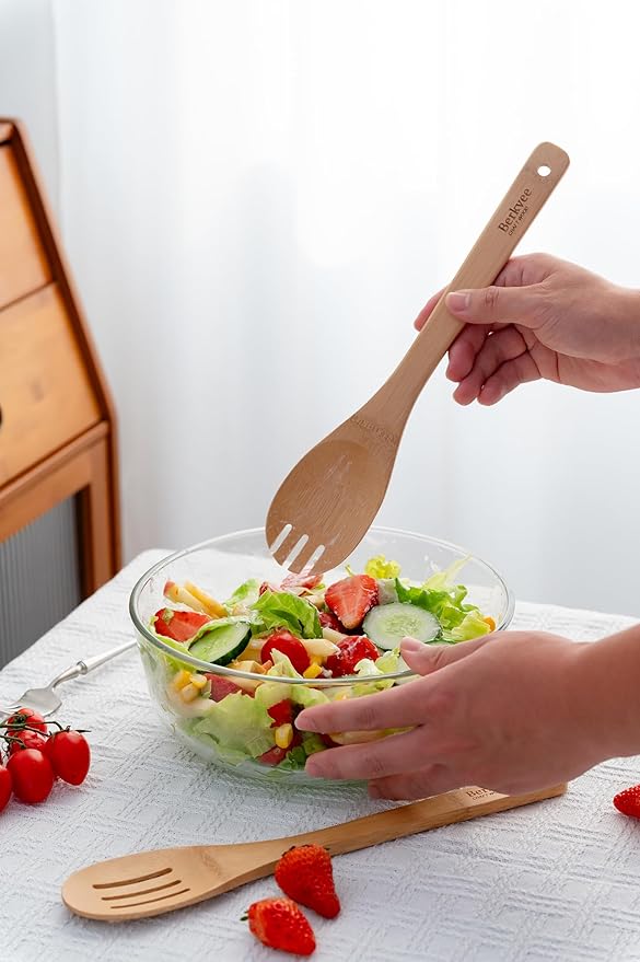 Bamboo Kitchen Utensils 6-Piece Set - Premium Non-Scratch Wooden Spoons and Spatulas for Everyday Cooking