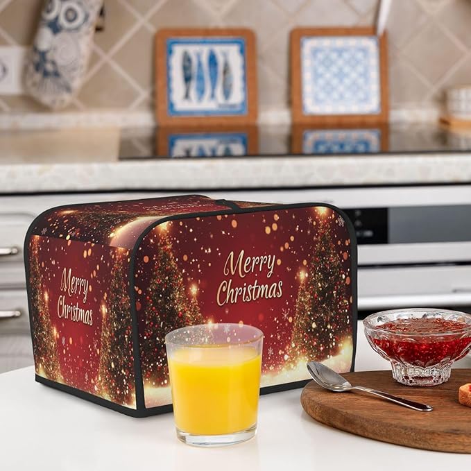 Toaster Cover 4 Slice Red Christmas Tree Snow Winter Kitchen Small Appliance Covers with Pockets Dust and Fingerprint Protection