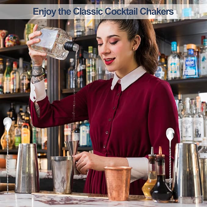 Cocktail Shaker Boston Shaker Set 15 Pcs Professional Bartender Kit Bar Shaker Stainless Steel Drink Shaker Bartending Martini Shaker Tin with 18oz&28oz Mixed Alcohol Shaker Tool for Beginner(Silver)