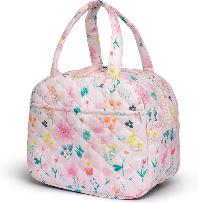 Quilted Lunch Box for Women,Lunch Box for Teen Girls,Cute Colorful Floral Lunch Bags for Work, School,Office,Picnic,Travel (Watercolor floral)