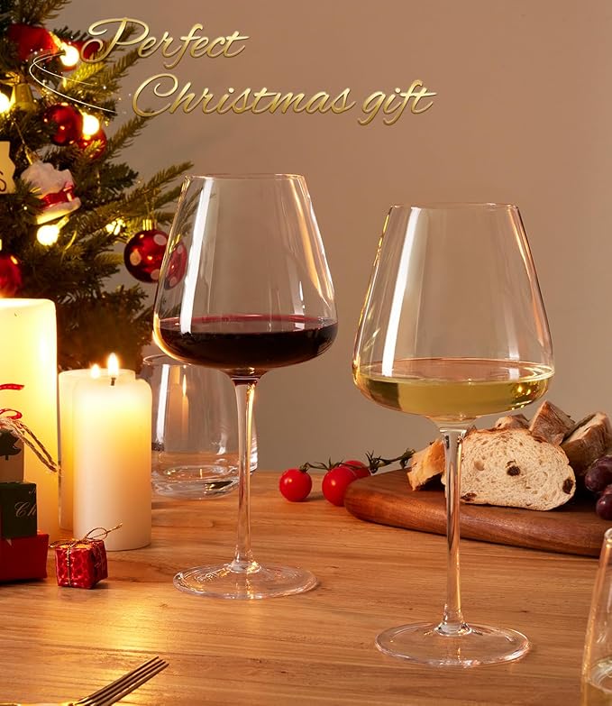 OJA Red Wine Glasses Set of 4, Large Burgundy Glasses 23 OZ, Hand Blown Crystal Glass Light, Clear, Best for Wine tasting, Birthday, Christmas, Anniversary, Father's Day