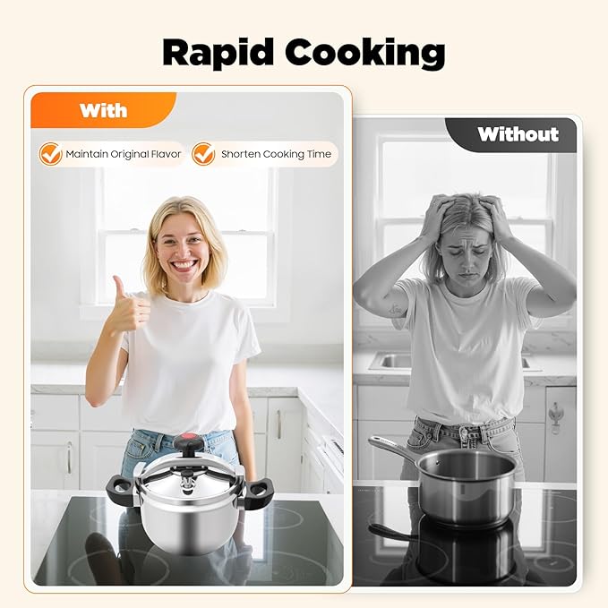 7.4 Quart Pressure Cooker Stainless Steel Pressure Canner, Large Capacity, Commercial Pressure Cooker Clamp On Type, Single Valves for Family or Commercial Use (7.4 Qt)