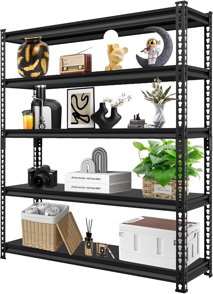 Utility Garage Shelves Heavy Duty - 48''W 3,000Lbs Steel Metal Industrial Storage Shelving Rack Units Adjustable 48" W x 24" D x 78" H 5 Tier Black