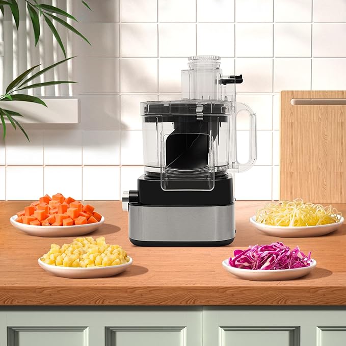 5-in-1 Electric Vegetable Chopper, 110V 600W Food Processor with 5 Blades, Dice Shred Slice Grind Professional Veggie Shredder Multifunctional Meat Grinder Blender for Home Commercial Use