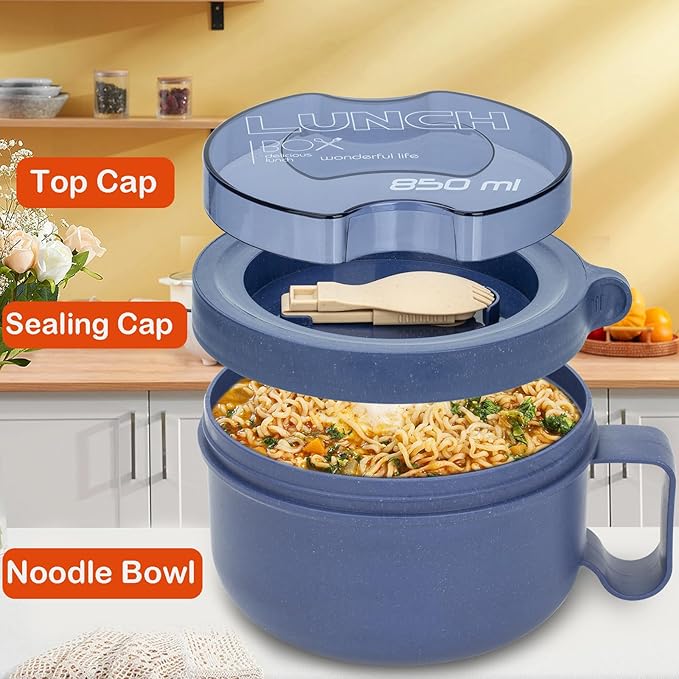 2 Pack Soup Bowl with Handles, Microwave Ramen Bowl with Lid for Soup and Instant Noodles,Oatmeal, Gumbo, Salad,BPA Free