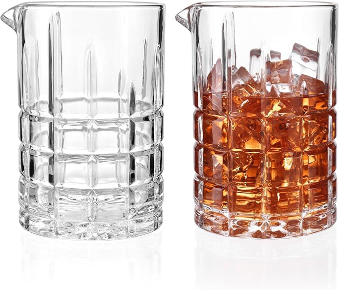 2 Pack Cocktail Mixing Glass, 18.5oz Crystal Mixing Glass, Thick Bottom Bar Stirring Pitcher for Whiskey Manhattan Martini