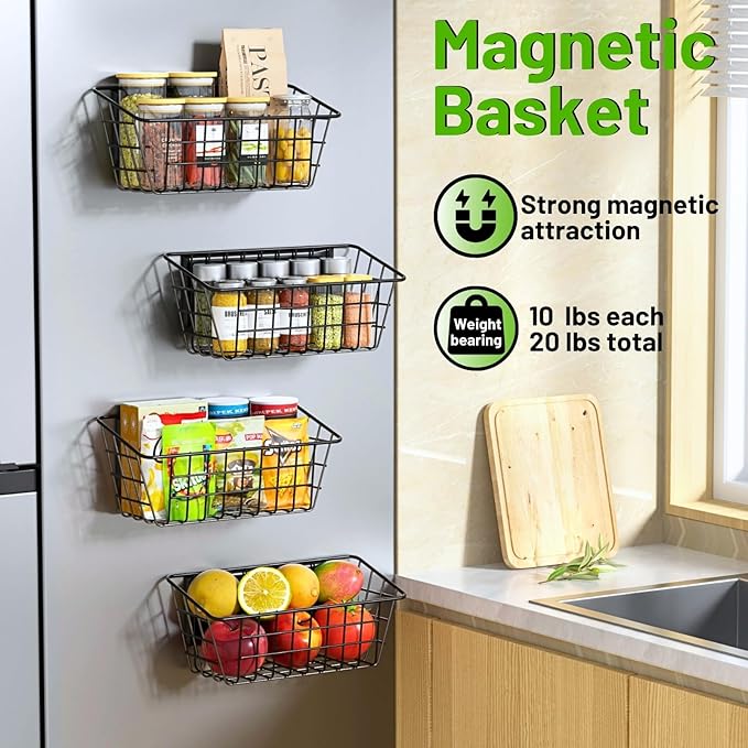 Magnetic Shelf for Fridge, 2 Pack Seasoning Organizer with Strong Magnets for Kitchen Storage Organization, Moveable Magnetic Spice Rack for Refrigerator, Whiteboard, Kitchen Counter, Cabinet