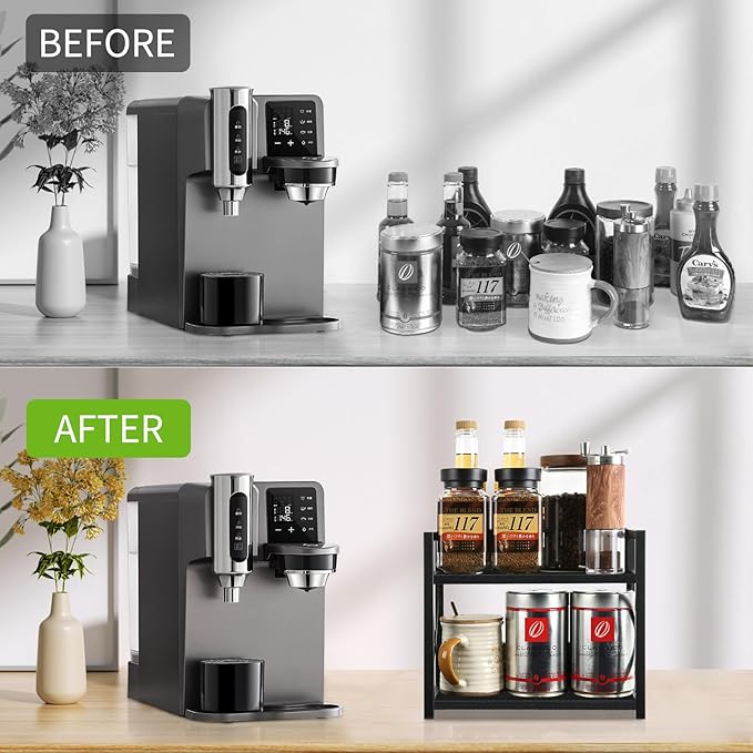 YINMIT Countertop Shelf Organizer,Coffee Bar Accessories,Spice Rack,Coffee Counter Shelf,2 Tier Coffee Organizer Station for Mugs,Cups,Cream,Syrup (Black, Small)