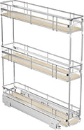 ROOMTEC 3-Tier Pull Out Cabinet Organizer Spice Rack for Narrow Cabinet 6" W x 20½" D, Slide Out Wood Shelves Storage for Kitchen