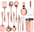 COOK WITH COLOR Kitchen Utensil Set - 10-piece premium Nonstick & Heat Resistant Kitchen Gadgets, Turner, Spaghetti Server, Serving Spoons, Whisk, Tongs, Masher & Utensil Holder, Rose Gold