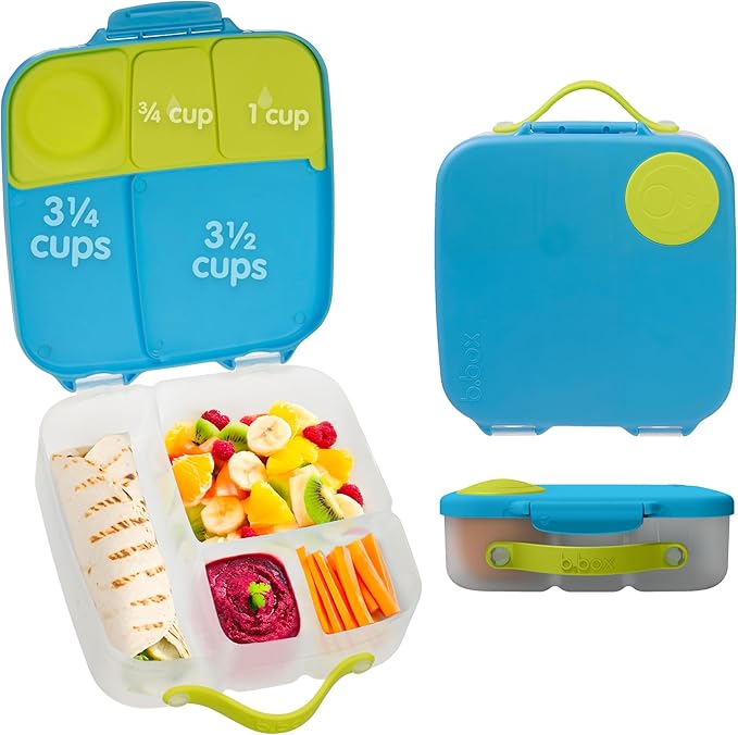 b.box Lunch Box for Kids: Bento Box w/ 4 Compartments (2 Leak Proof), Removable Divider & Gel Pack. Ideal for Big Eaters 3+. School Supplies, 8½ Cup Capacity
