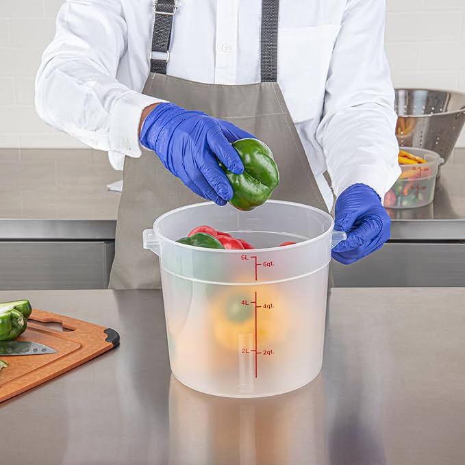 Restaurantware-Met Lux 6 Quart Food Storage Containers, 10 Translucent Storage Containers - Lids Sold Separately, Red Volume Markers, Dishwashable Containers, Side Handles, For Storing Foods