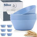 Wrova Wheat Straw Bowl Sets,6 PCS Unbreakable Cereal Bowl 50 OZ,Microwave and Dishwasher Safe Bowls,Super Big Bowl Sets BPA Free for Serving Cereal,Oatmeal and Salad (Sky Blue)