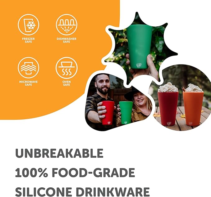 Silipint 16oz Silicone Pint Glass – Unbreakable BPA-Free Reusable Silicone Drinking Cup – Flexible Dishwasher Microwave & Freezer Safe – Stemless Glass for Coffee Smoothies (Classic Green)