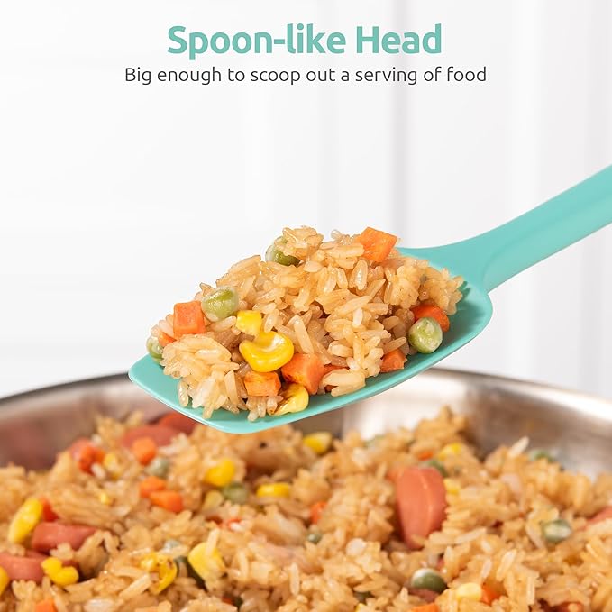 600ºF Heat Resistant Silicone Spoons: U-Taste Flexible Baking Spoon Spatula & Cooking Scoop Spoonula, Seamless Soft Kitchen Utensils for Serving, Scraping, Scooping in Non-Stick Cookware (Aqua Sky)