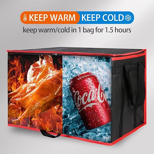 Bodaon 4-Pack Cooler Insulated Food Delivery Bag for Doordash/Uber Eats, XXX-Large Thermal Bags for Catering/Hot Pizza, Travel/Camping Essentials/Picnic/Grocery Reusable Warmer Frozen, Black-Red Edge