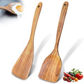 2 Pcs Wooden spoons for cooking,(Spatula & Fried Spatula). Teak wood kitchen utensils set, Long handle frying turner, Non-stick and non-scratch spurtle for backing, frying and cooking.