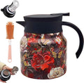 Vintage Floral Pattern Teapot – Built-In Infuser, 800ML/1000ML Heatproof Stainless Steel Teapot with Lid for Hot Drinks (Red, 1000ml-Plastic handle)