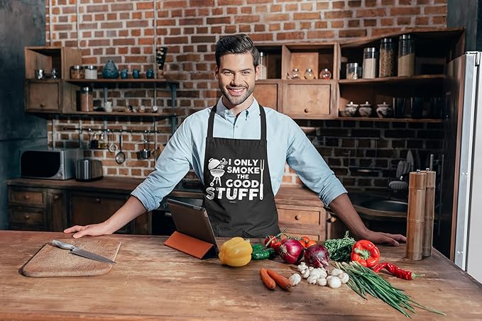 100% Cotton, Black Funny Aprons for Men, Dad, Husband - Birthday, Father’s Day Grilling Gifts for Papa, Husband.