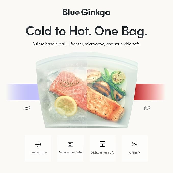 Blue Ginkgo Reusable Silicone Storage Bags – 3-Pack | Korean-Made Stand Up Food, Freezer Bags - Forest Green