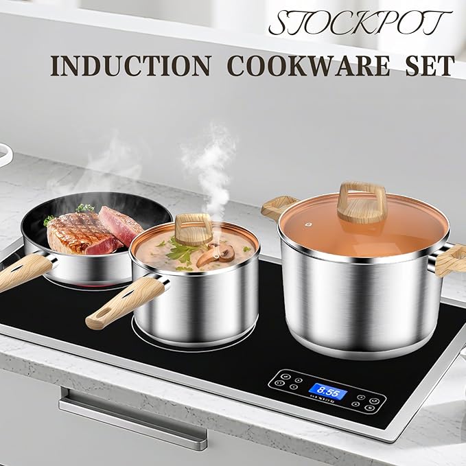 13-Piece Stainless Steel Cookware Set with Nonstick Frying Pans, Sauce Pots & Stock Pot, Heavy Duty Pots and Pans Set, Induction Cookware, Easy to Clean