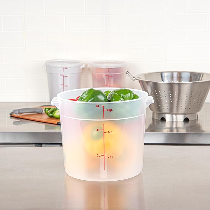 Restaurantware-Met Lux 6 Quart Food Storage Container, 1 Translucent Storage Container - Lids Sold Separately, Red Volume Markers, Dishwashable Container, Side Handles, For Storing Foods