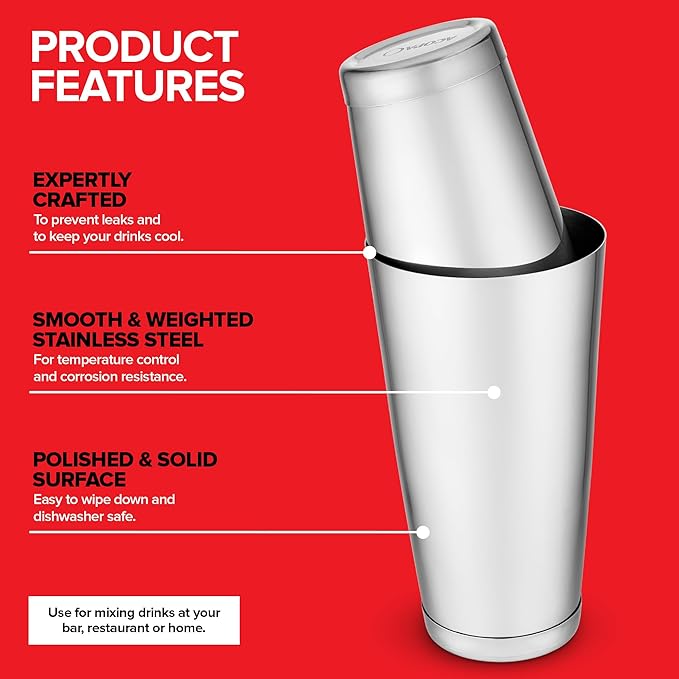 (2 Pack) Boston Cocktail Shaker, Drink Mixing Set (18oz & 28oz) Weighted Stainless Steel Shaker Tins, Cocktail & Martini Mixed Drink Shakers, Essential & Professional Bar Tools For Bartending