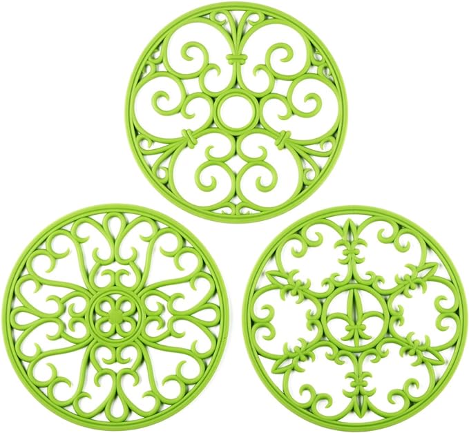 Silicone Trivet Mat - Non-Slip & Heat Resistant Kitchen Hot Pads for Countertops & Table - Kitchen Trivets for Hot Dishes & Cookware - Hot Pot Holder for Pots & Pans - Green,Set of 3
