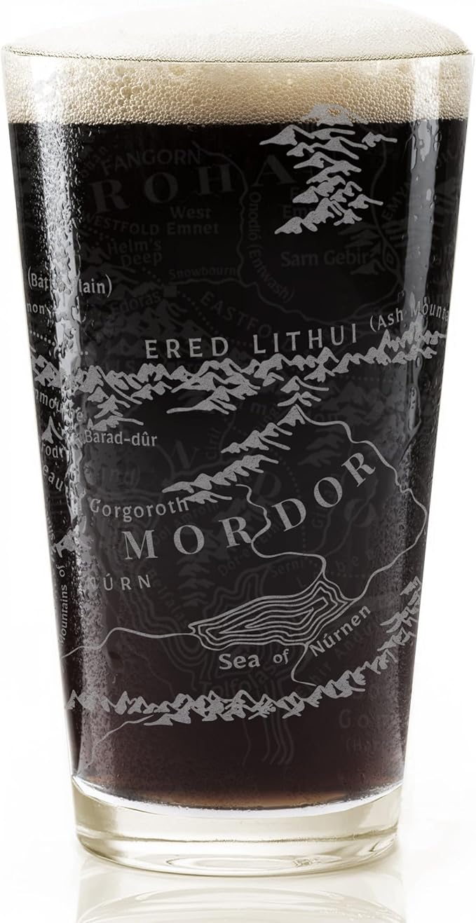 MAP OF MORDOR & GONDOR Engraved 16oz Pint Glass | Inspired by Tolkien Power Ring and Middle Earth | Great Christmas Gift Idea | Unique Elvish Fantasy Wizard Fantasy Decor!