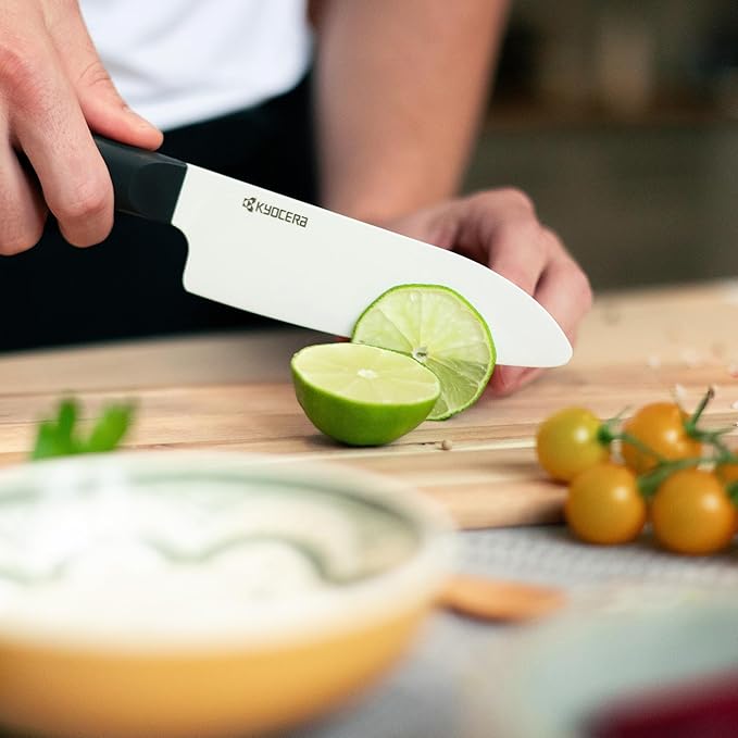 Kyocera INNOVATIONwhite 5.5" Ceramic Santoku Knife - White Z212 Blade with Non-Slip Black Handle