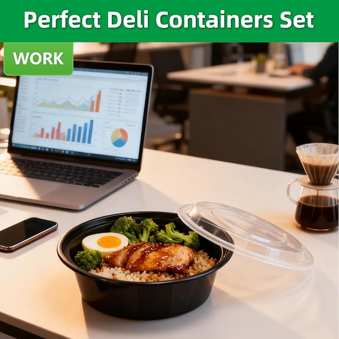 Meal Prep Containers Reusable 10 Pack-28 oz Food Storage Containers with Lids To Go Food Containers Takeout, Microwave Dishwasher Freezer Safe, Stackable, BPA Free, Plastic (Black)