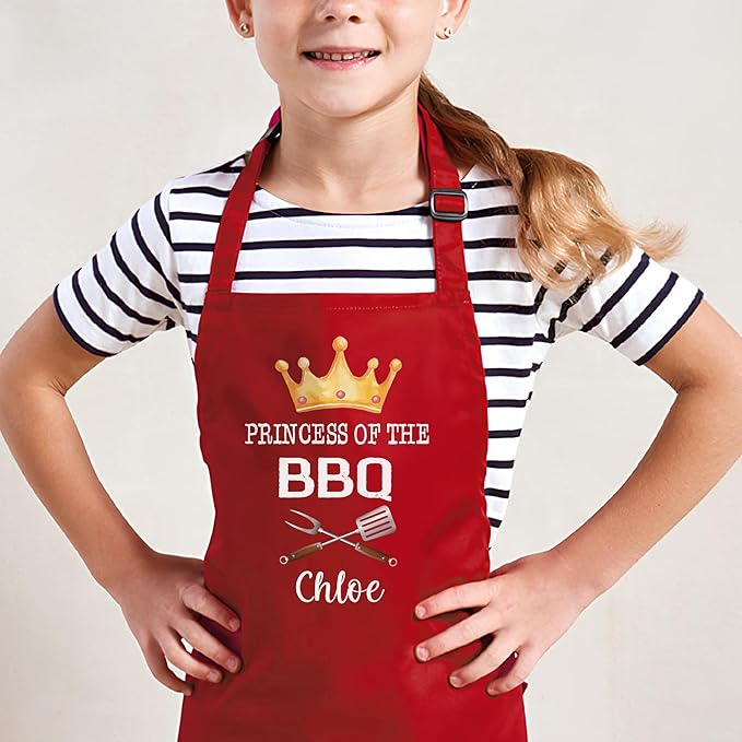 Personalized Matching Aprons for Toddler and Adults, BBQ Aprons for Dad, Grandpa, Husband, Son, Daughter, Prince of the BBQ, King of the BBQ, Father and Son Gifts for Christmas, Princess Grill