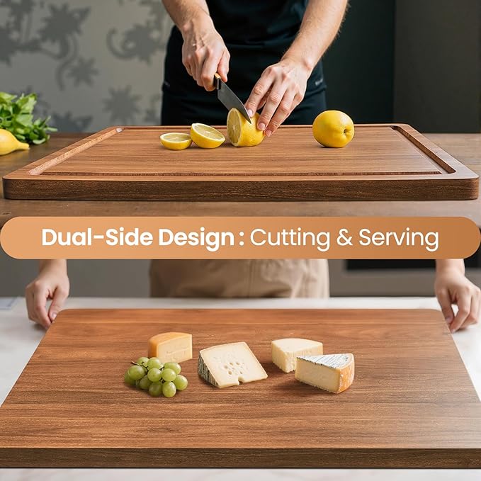 Acacia Wood Cutting Board for Kitchen,24x18x1.2 Inch Wooden Charcuterie Board with Deep Juice Groove & Handle, Extra Large Heavy Duty Butcher Block for Meat, Cheese, Vegetables, Fruits
