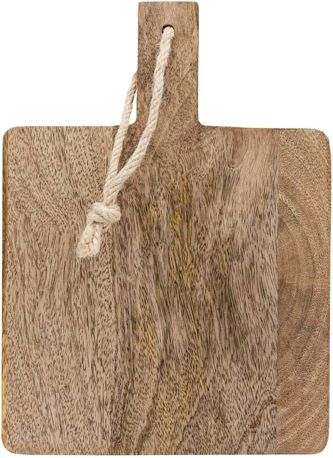 Foreside Home and Garden 8" x 11" Kaila Small Premium Natural Mango Wood Serving Board Paddle w/Knotted Jute All Seasons Food Safe Dinner Dining Brunch Kitchen Charcuterie Cheese Fruit Platter Party