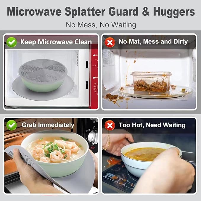 4 in 1, KooMall Trivets for Hot Dishes Pots and Pans & Multi-Purpose Microwave Mat, Silicone Hot Pads for Kitchen Counter, Quartz Countertop Hot Plates Protectors, Heat Resistant, Gray 12'' 10'' 7''