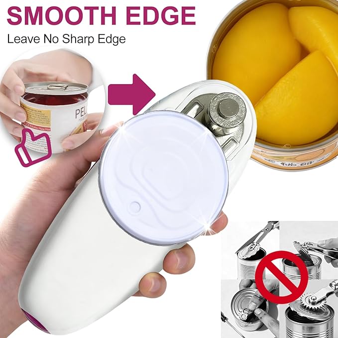 Electric Can Opener for Seniors & Arthritis - Automatic, Hands-Free, High Torque Kitchen Tool - Smooth Edge Safety Cut for Weak Hands Without Harm